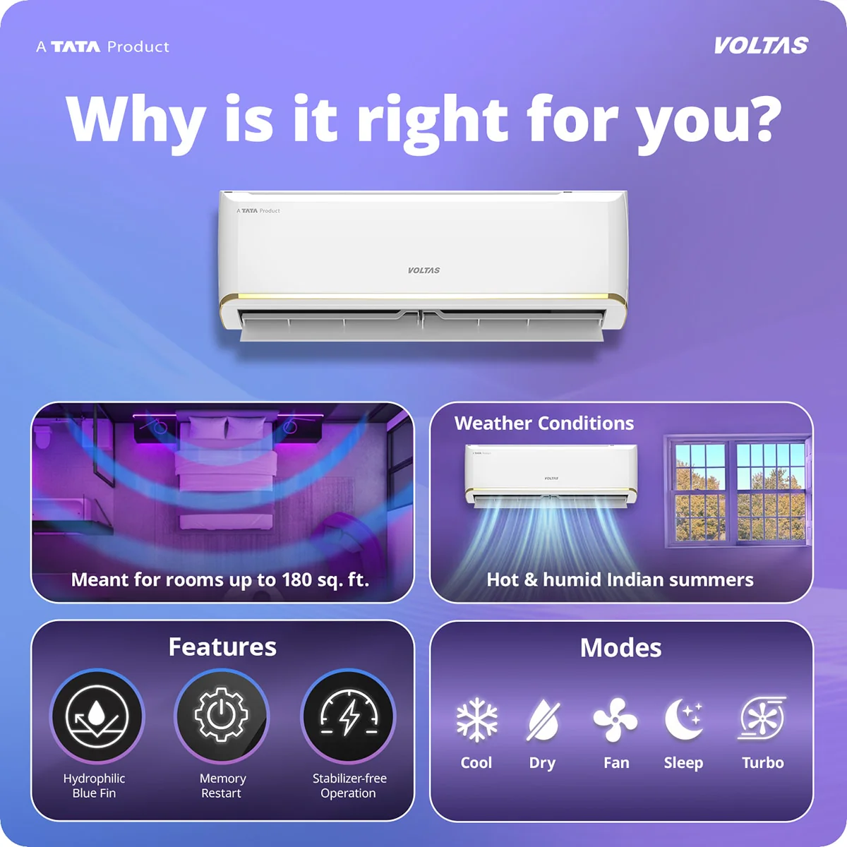 Voltas Split Air Conditioner, 1.5 Ton, 3 Star - 183INV Vertis Zen Gold - Image 3